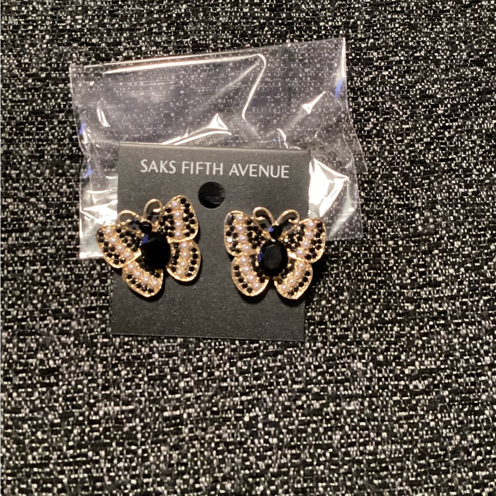 Saks Fifth Avenue Gold and Black Butterfly Stud Earrings